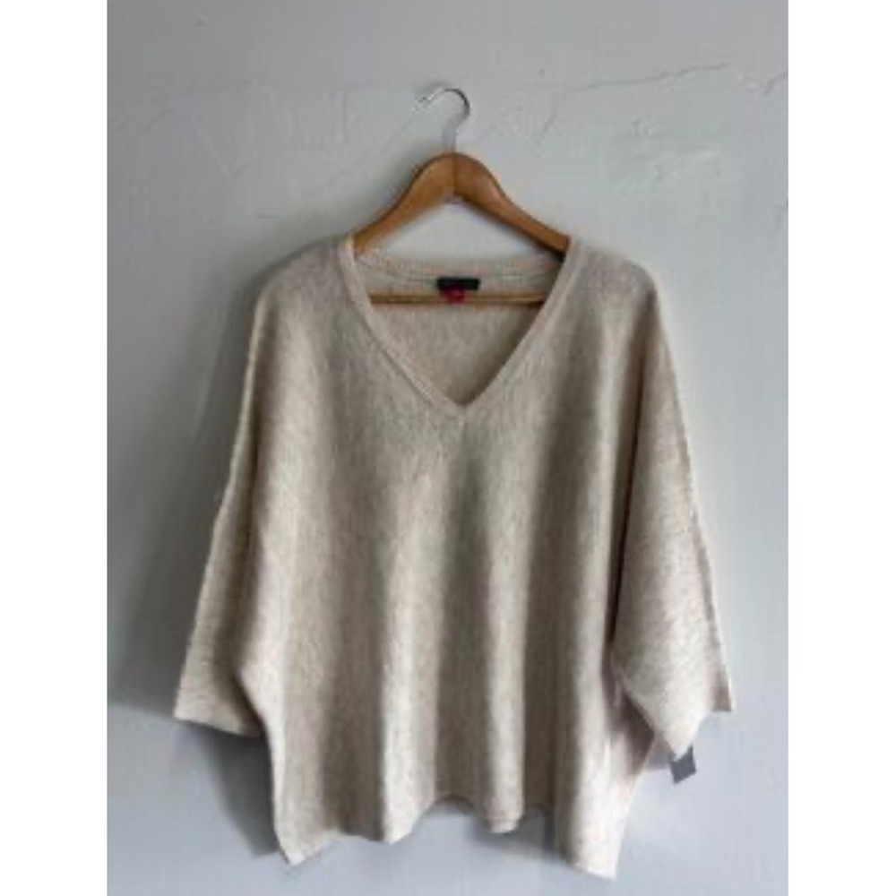 Vince Camuto Oversized V-Neck Dolman Sleeve Sweater Oatmeal Beige XL lightweight